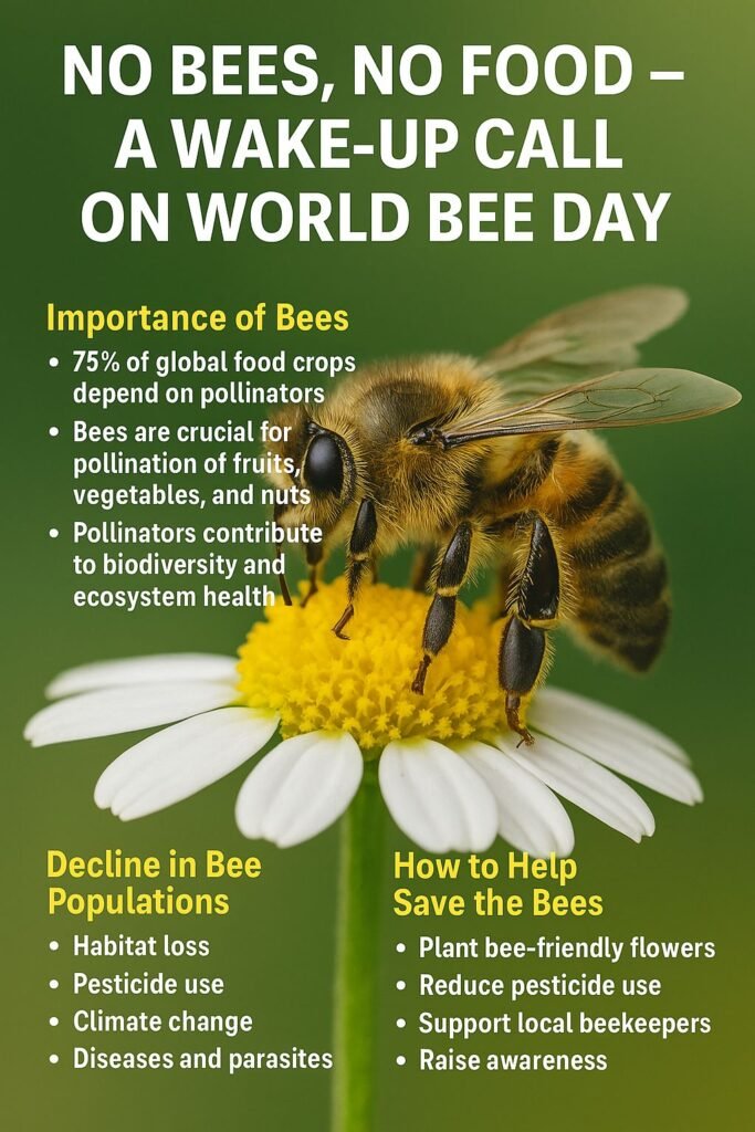 Infographic showing a honeybee pollinating a flower with visual data on bee pollination