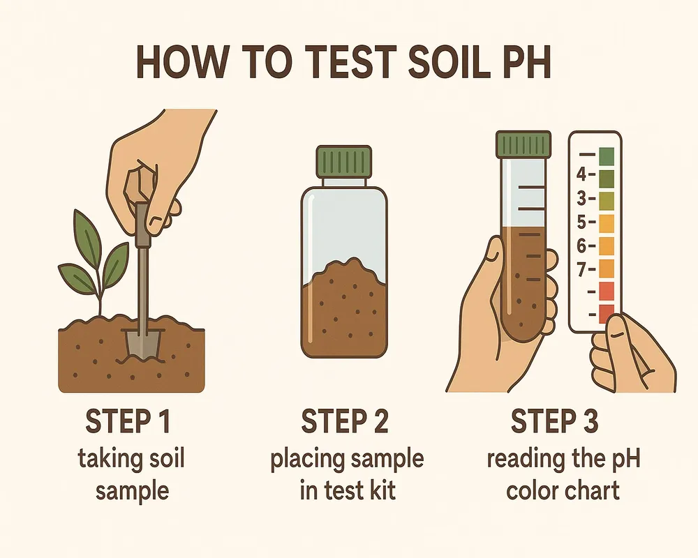 Step-by-step guide infographic for testing soil pH at home.