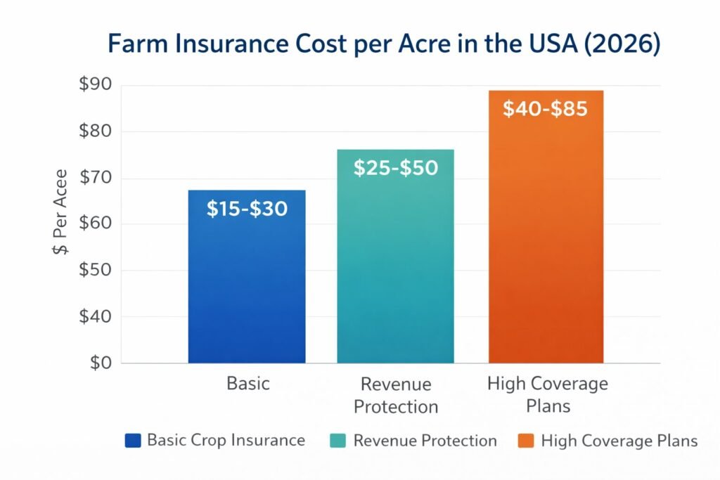 Farm insurance cost per acre comparison USA 2026