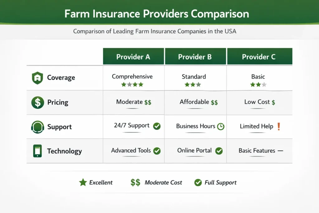 farm insurance providers comparison in the United States coverage and pricing