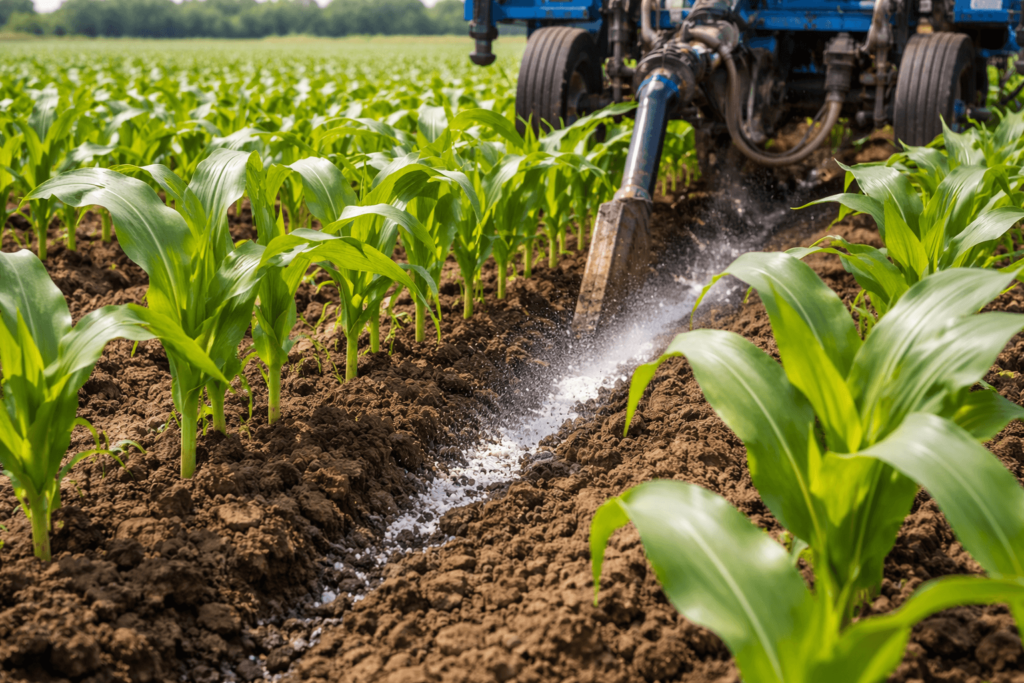 Side-dress nitrogen application in corn farming to reduce nitrogen loss