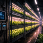 vertical farming electricity cost showing LED grow lights energy consumption