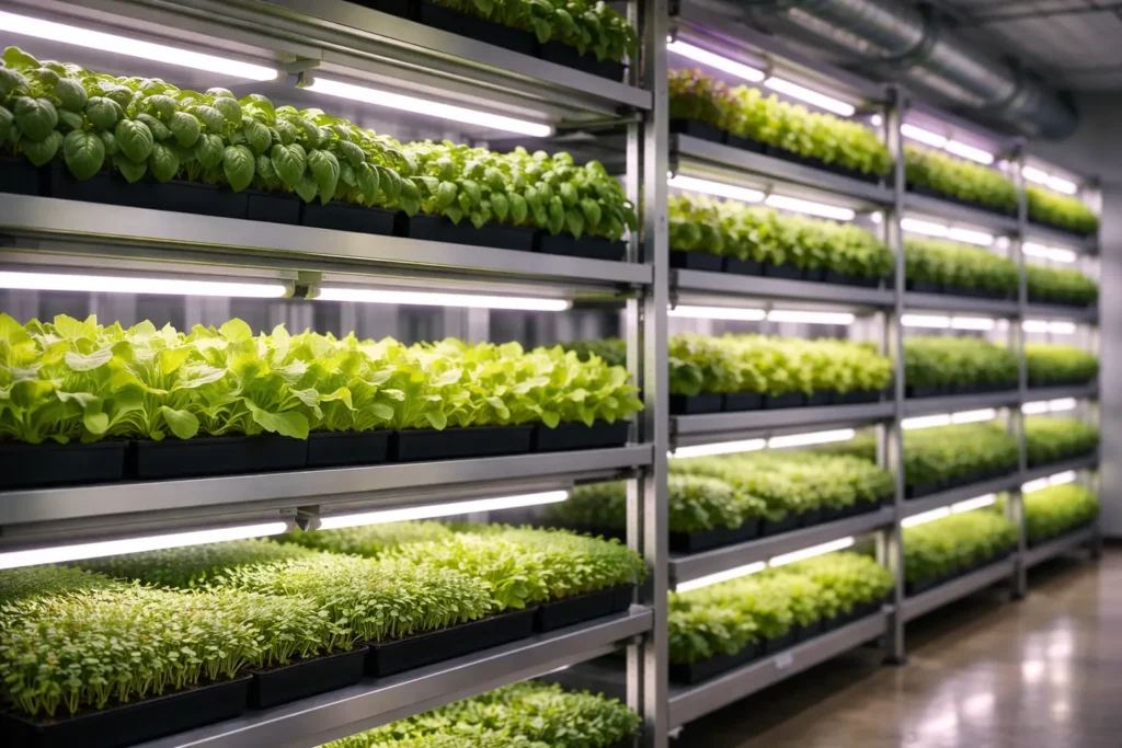 profitable crops growing in a modern indoor vertical farming system