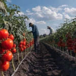 Profitable tomato farming commercial field with drip irrigation and high-yield tomato plants