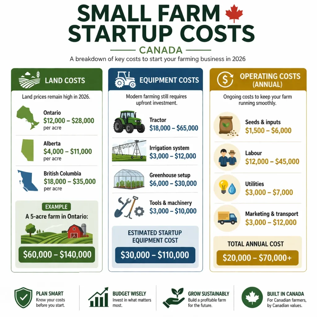 Small Farm Startup Cost Breakdown Canada small farm startup cost Canada breakdown infographic