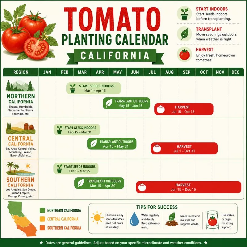 tomato planting calendar California regions
