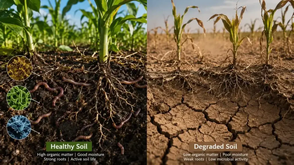 How to improve soil organic matter with healthy soil comparison