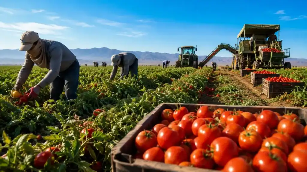 Global tomato market 2026 showing commercial tomato harvesting